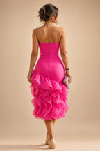 Sheath Satin Tea-Length Mother of the Bride & Groom Dresses with 3/4 Bell Sleeves & Crystal Embellished Belt (SHI22500471)