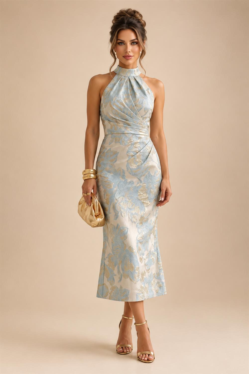 Sequin Floral A-Line/Princess V-Neck Floor-Length Mother of the Bride & Groom Dresses with 3D Flowers & Pleats (SHI22501348)