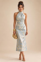 A-Line/Princess Scoop Neck Pleated Satin Evening Dresses with Sequins (SHI22500066)