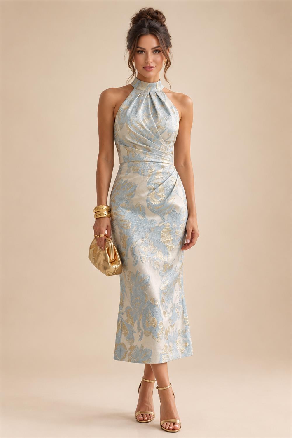 A-Line/Princess Scoop Neck Pleated Satin Evening Dresses with Sequins (SHI22500066)