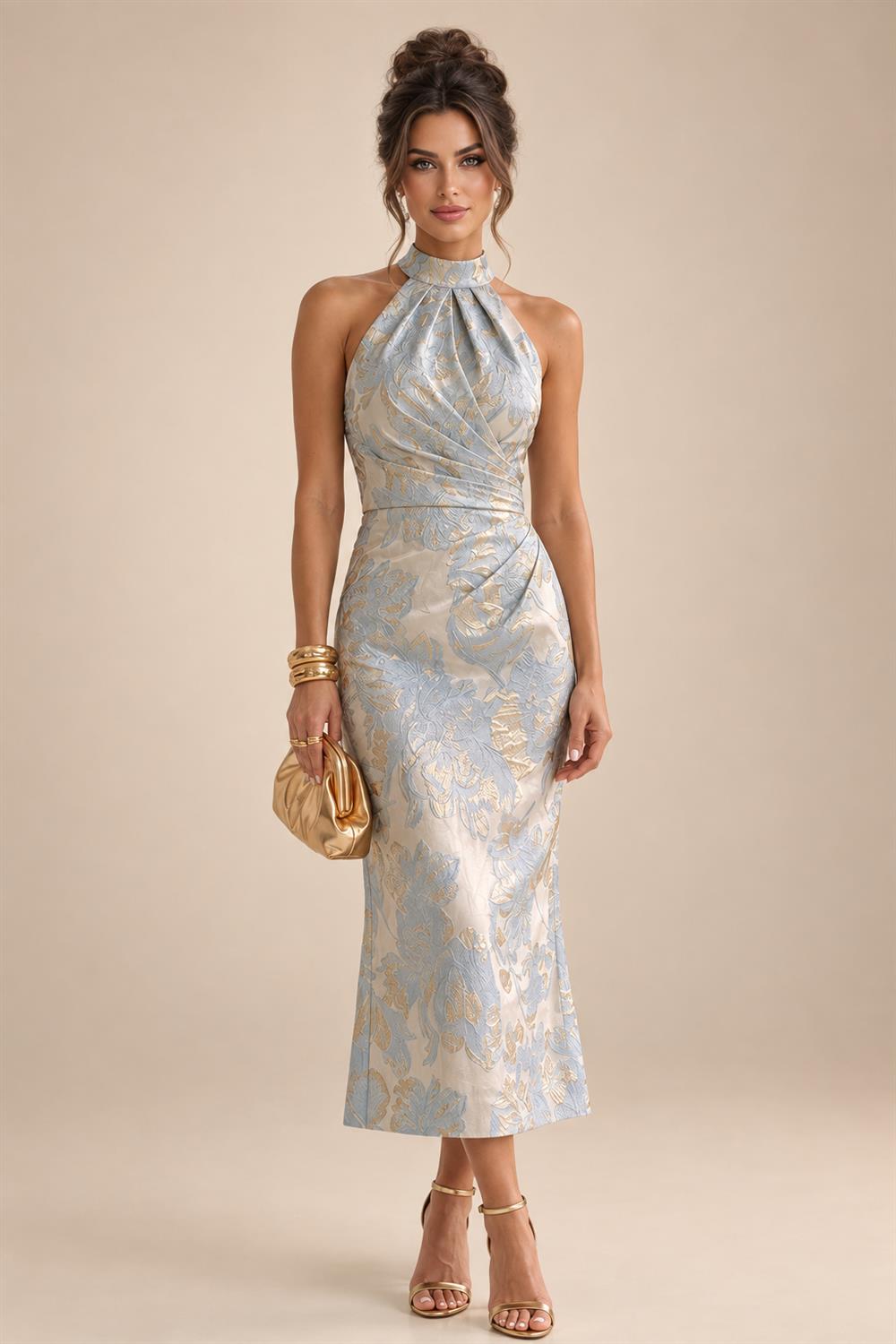 A-Line/Princess V-Neck Floral Embroidery Maxi Mother of the Bride & Groom Dresses with Ruched Waist (SHI22501624)
