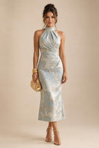 Cape Sleeve Jacquard Satin Ruched Mother of the Bride Dresses 2 Piece (SHI22500528)