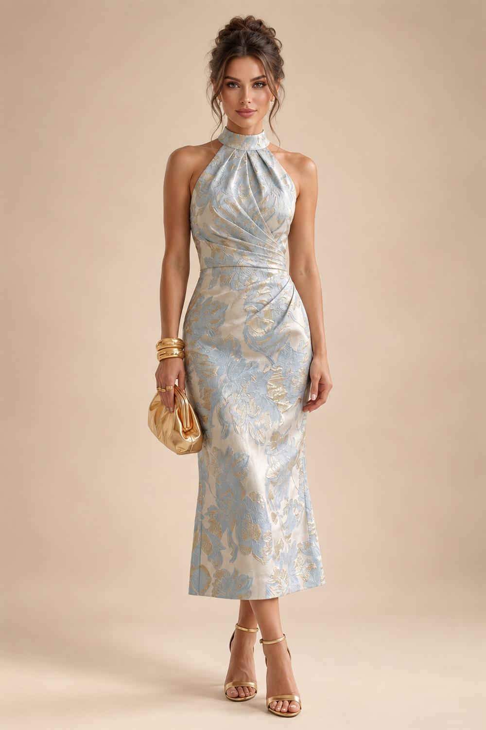 Pantsuit Scoop Neck Satin Maxi Mother of the Bride Pantsuits with Fluffy Feather Trim Cuffs (SHI22501692)