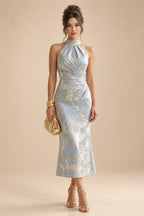 Floral Print A-Line/Princess Scoop Neck Tea-Length Mother of the Bride & Groom Dresses with Tiered Layers & Ruched Waist (SHI22501120)