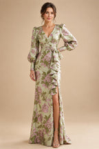 A-Line/Princess V-Neck Floral Embroidery Maxi Mother of the Bride & Groom Dresses with Ruched Waist (SHI22501624)