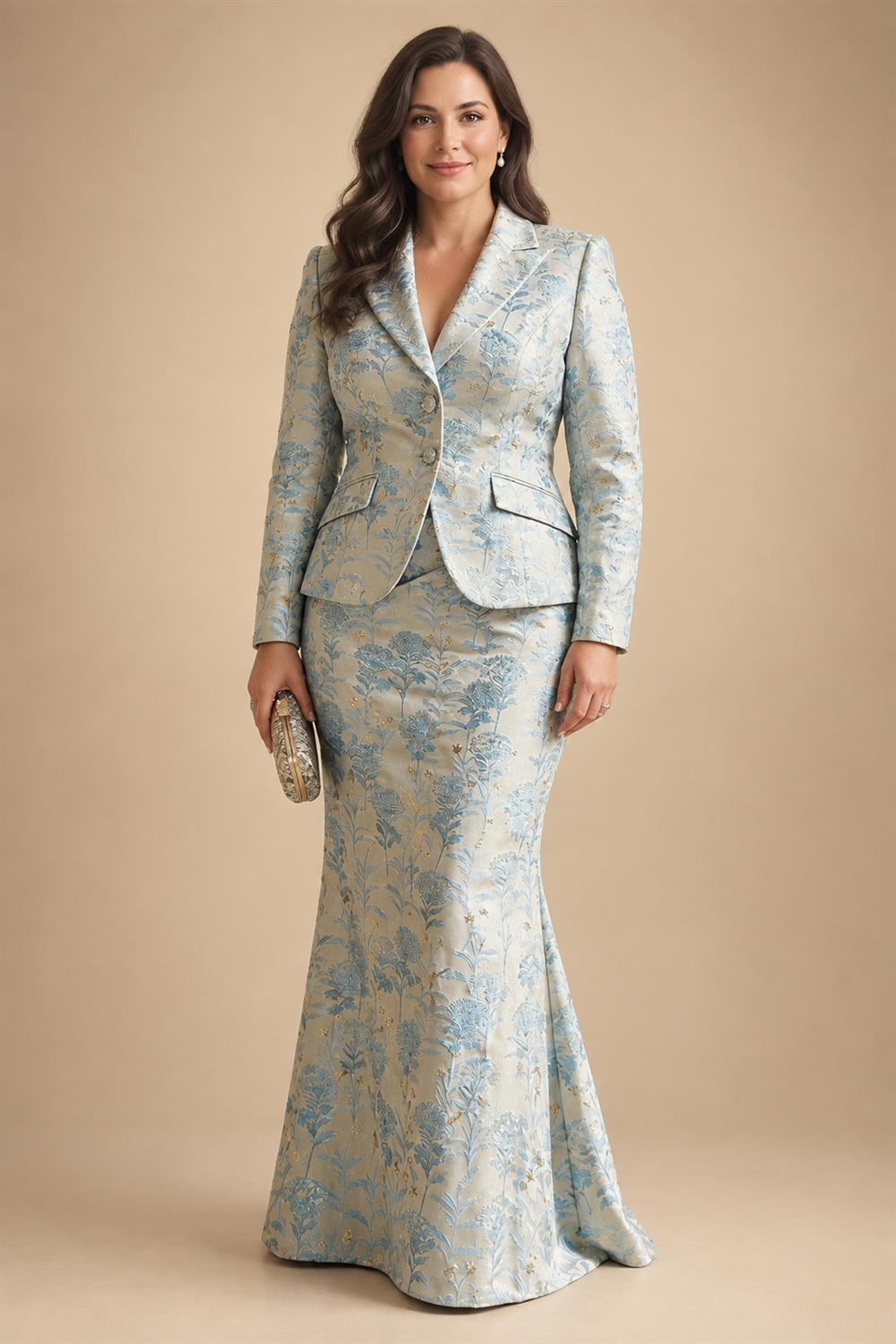 Two-Piece Mermaid Long Sleeve Floor-Length Mother of the Bride Dresses with Blazer Jacket (SHIA22500213)