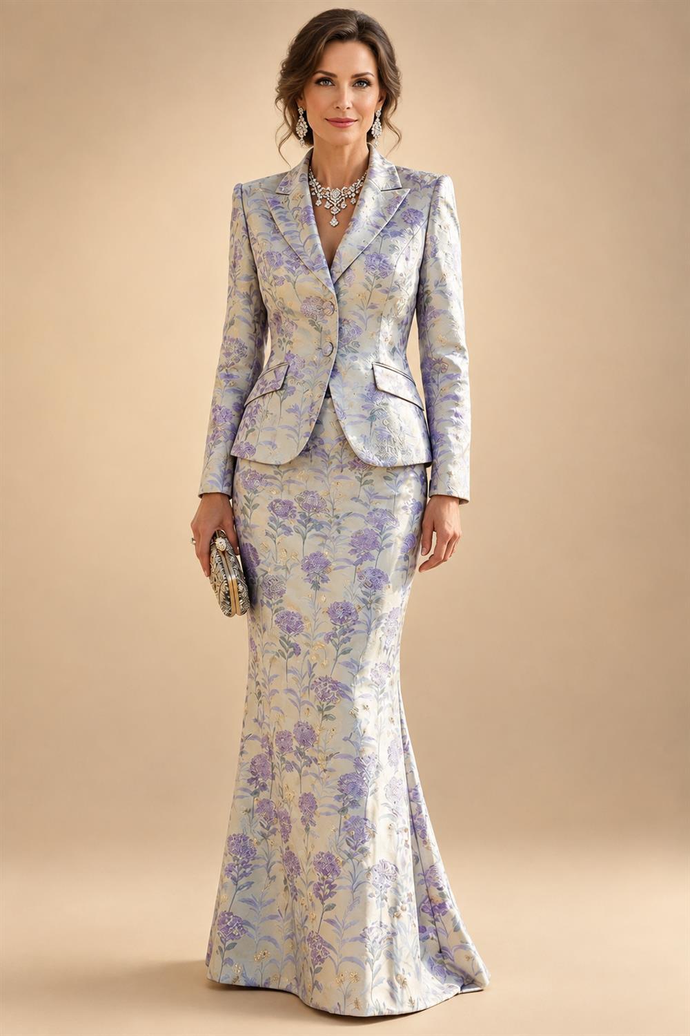 Two-Piece Mermaid Long Sleeve Floor-Length Mother of the Bride Dresses with Blazer Jacket (SHIA22500213)