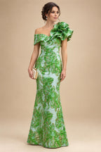 Sheath Floral Jacquard Off Shoulder Mother of the Bride & Groom Dresses with Flower (SHI22500777)