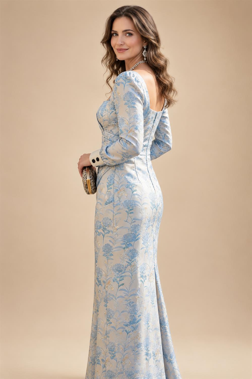 Sheath Chiffon Cape Sleeves Maxi Mother of the Bride & Groom Dresses with Ruched Waist (SHI22500727)