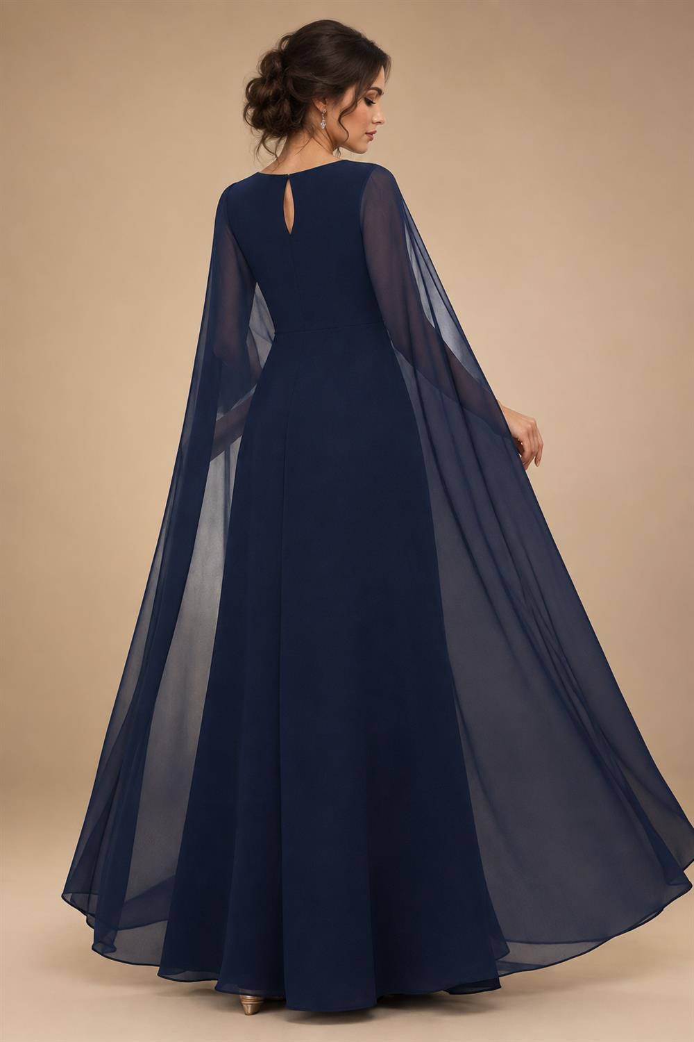 Sheath Chiffon Floral Print Cape Sleeves Mother of the Bride & Groom Dresses for Formal Wedding (SHI22500682)