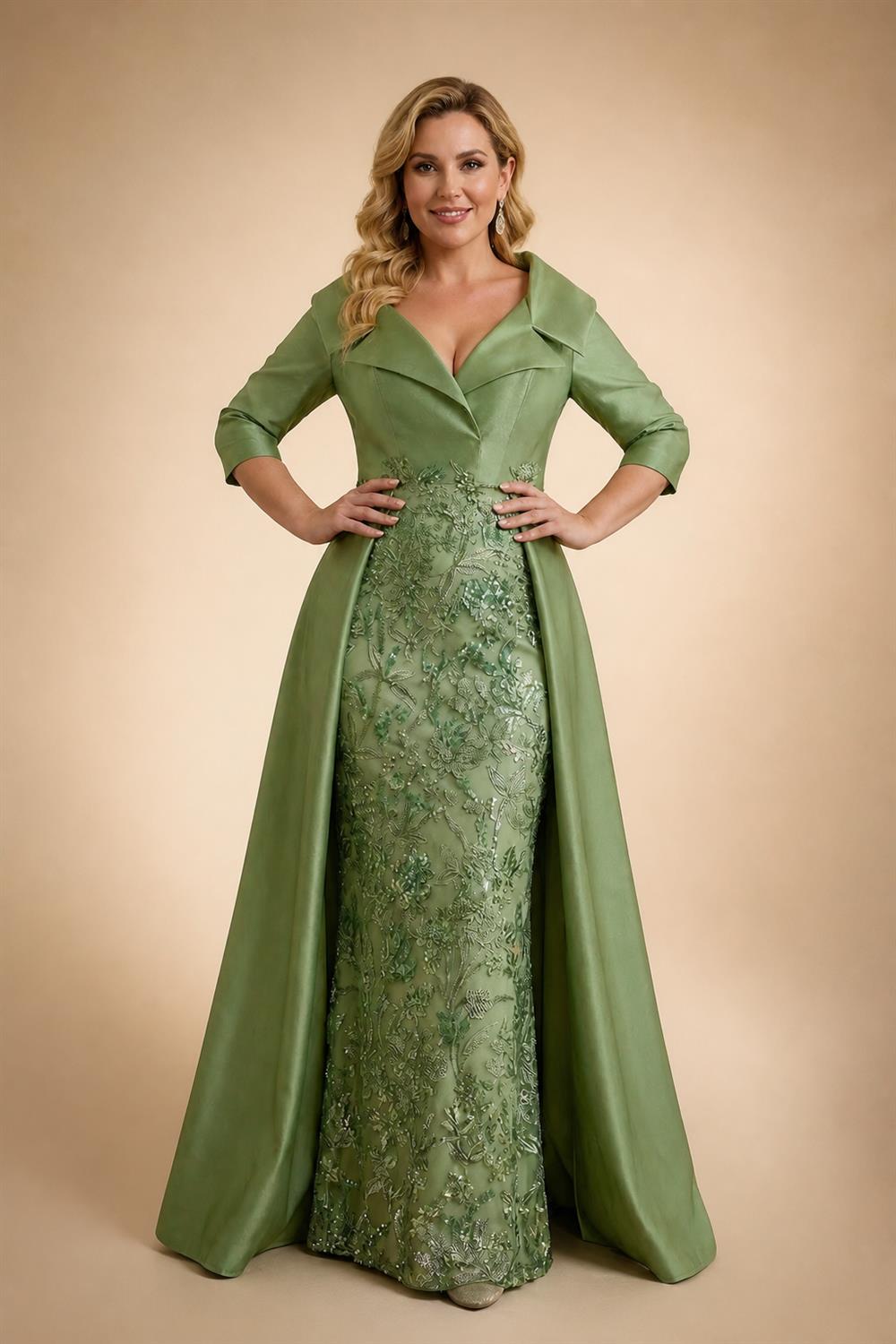 Sheath Chiffon Cape Sleeves Maxi Mother of the Bride & Groom Dresses with Ruched Waist (SHI22500727)