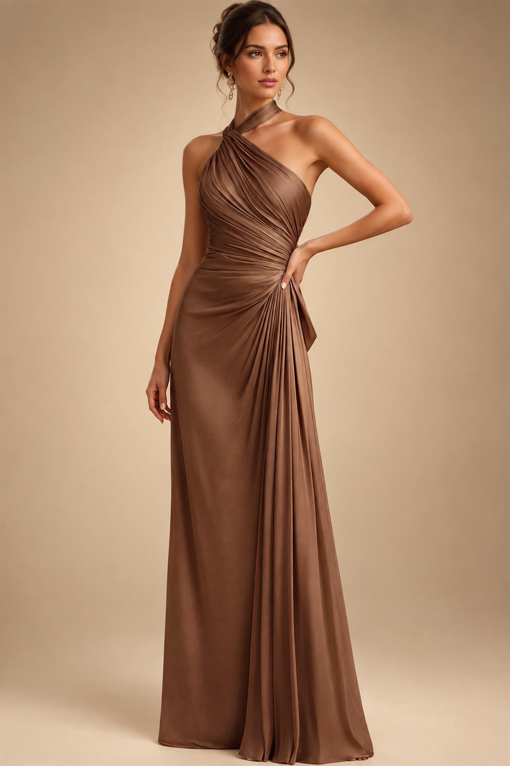 A-Line/Princess Scoop Neck Pleated Satin Evening Dresses with Sequins (SHI22500066)