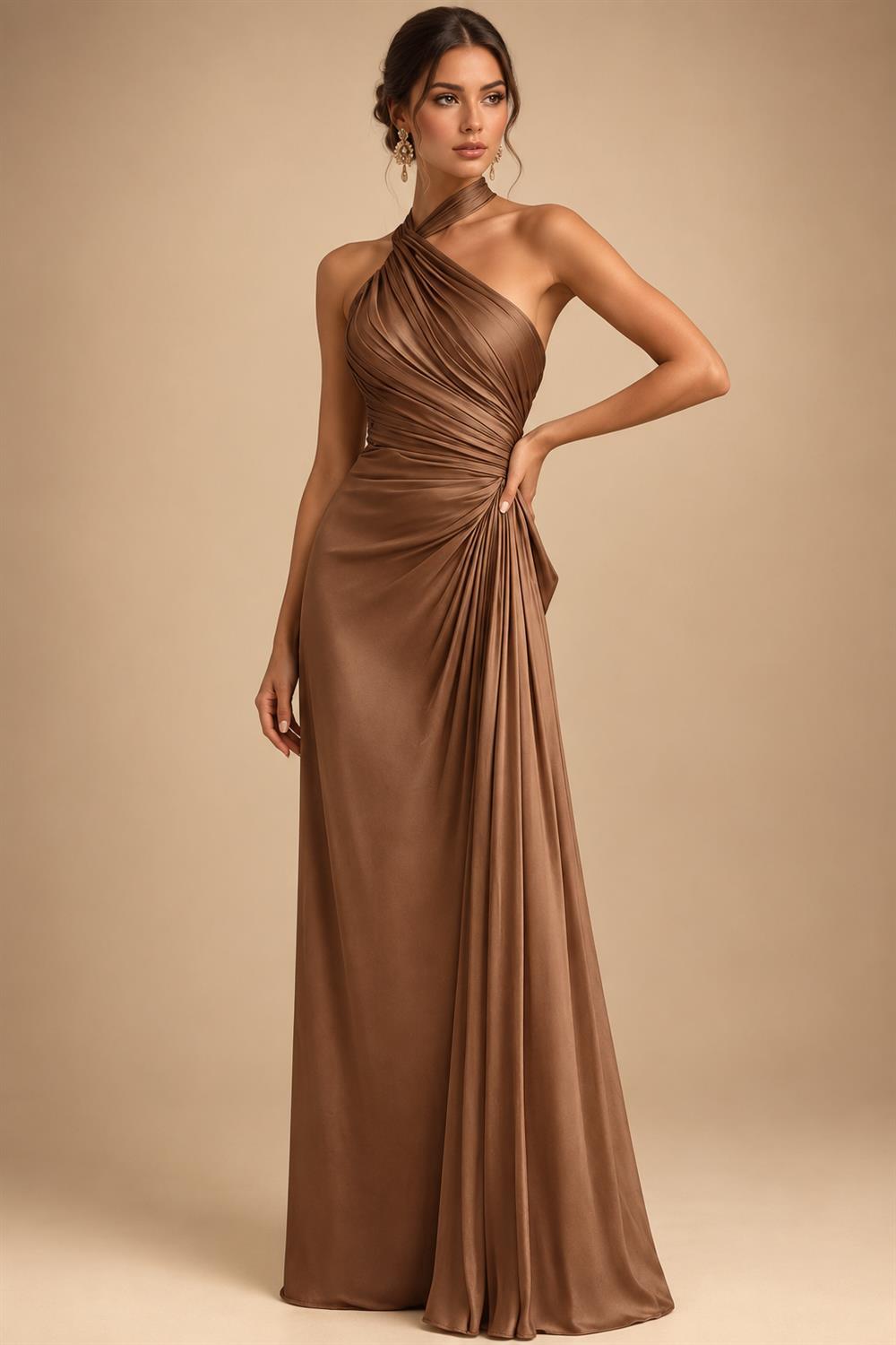 A-Line/Princess One Shoulder Chiffon Floor-Length Mother of the Bride & Groom Dresses with Lace Appliques, Sweep Train & Side Sash (SHI22501663)