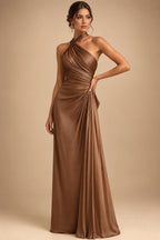 A-Line/Princess One Shoulder Chiffon Floor-Length Mother of the Bride & Groom Dresses with Lace Appliques, Sweep Train & Side Sash (SHI22501663)