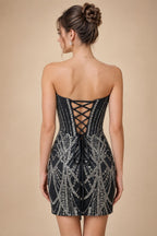 Sequin Bodycon Strapless Short Homecoming Dresses with Corset & Ruched Waist (SHI24200411)