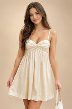 Satin A-Line/Princess Spaghetti Straps Short Homecoming Dresses with Ruched Waist (SHI22370238)
