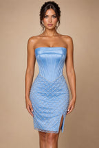 Satin Bodycon Strapless Short Homecoming Dresses with Corset Bodice & Sash (SHI22370318)