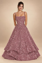 A-Line/Princess Mini Sparkly Sequin Tiered Homecoming Dresses with Spaghetti Straps (SHI22370561)