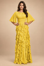 A-Line Chiffon Tiered Ruffles Mother of the Bride & Groom Dresses with Ruched Waist (SHI22500724)