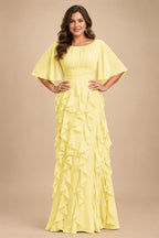 A-Line Chiffon Tiered Ruffles Mother of the Bride & Groom Dresses with Ruched Waist (SHI22500724)