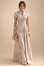 A-Line Chiffon Cape Sleeves Floor-Length Mother of the Bride & Groom Dresses with Ruched Waist (SHI22500705)