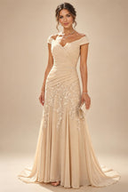 A-Line Chiffon Cape Sleeves Floor-Length Mother of the Bride & Groom Dresses with Ruched Waist (SHI22500705)
