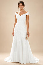 Chiffon Lace A-Line/Princess Off Shoulder Long Mother of the Bride & Groom Dresses with Ruched Waist & Sweep Train (SHI22501250)