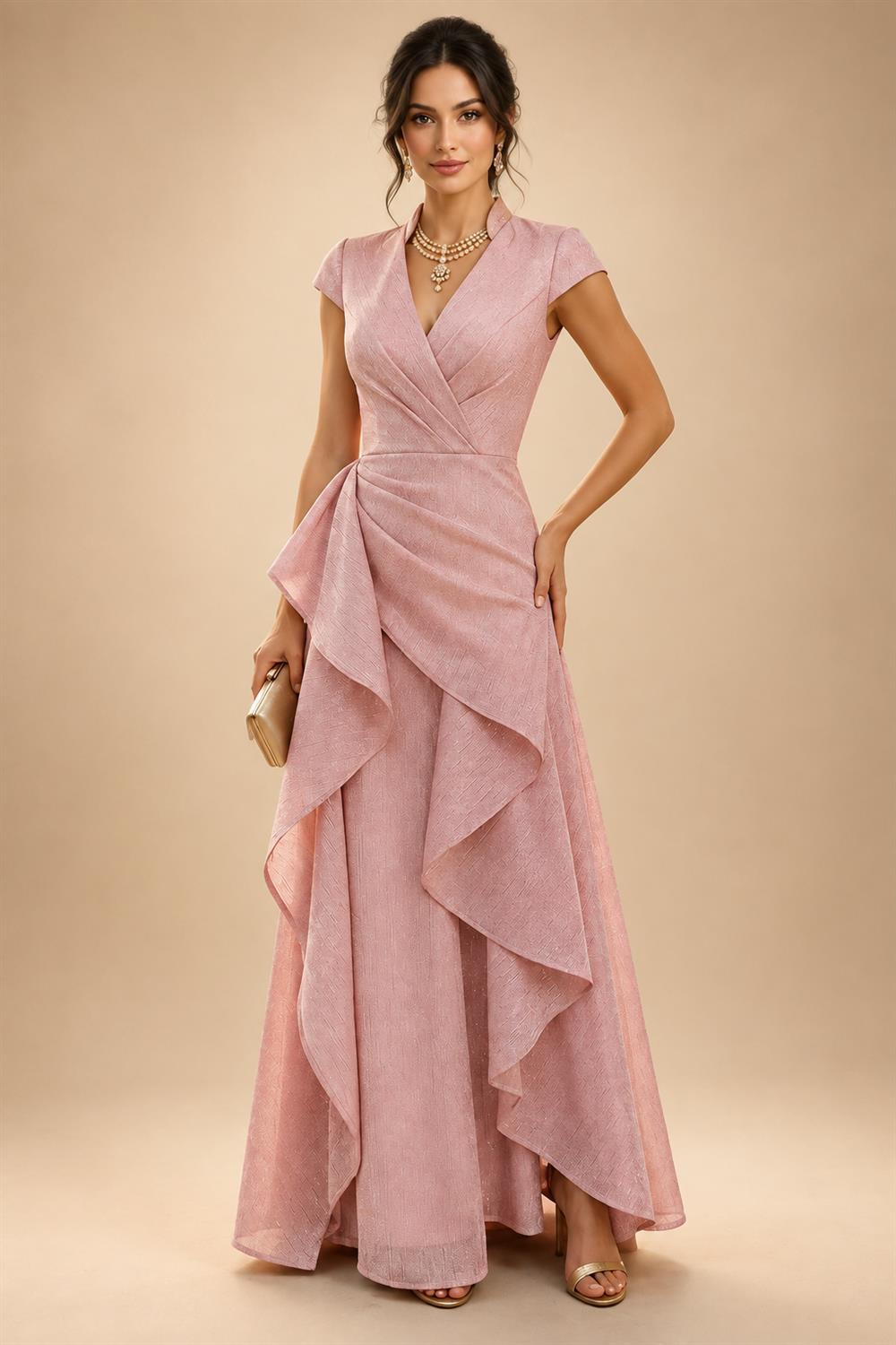Sheath Satin Tea-Length Mother of the Bride & Groom Dresses with 3/4 Bell Sleeves & Crystal Embellished Belt (SHI22500471)