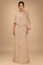 Chiffon A-Line/Princess Scoop Neck Floor-Length Mother of the Bride & Groom Dresses with Tiered Layers (SHI22501536)