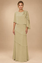 Chiffon A-Line/Princess Scoop Neck Floor-Length Mother of the Bride & Groom Dresses with Tiered Layers (SHI22501536)