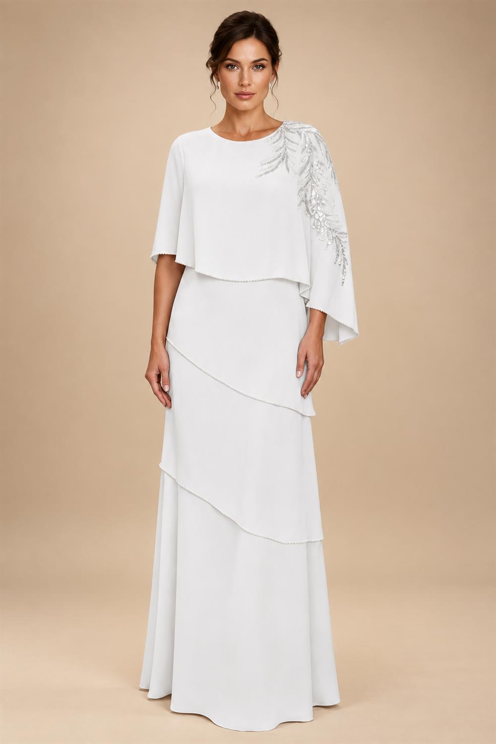 Chiffon A-Line/Princess Scoop Neck Floor-Length Mother of the Bride & Groom Dresses with Tiered Layers (SHI22501536)