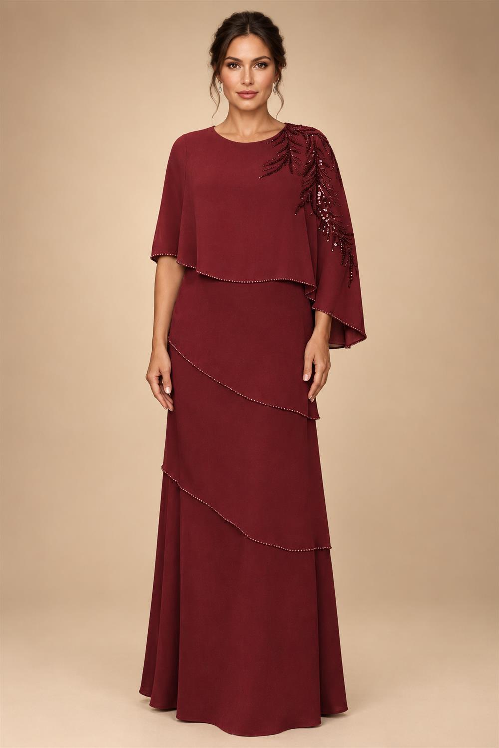 Chiffon A-Line/Princess Scoop Neck Floor-Length Mother of the Bride & Groom Dresses with Tiered Layers (SHI22501536)