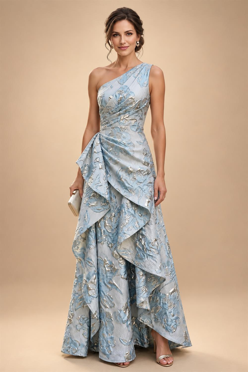A-Line Chiffon Cape Sleeves Floor-Length Mother of the Bride & Groom Dresses with Ruched Waist (SHI22500705)
