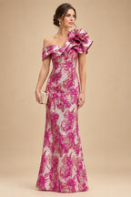 Sheath Floral Jacquard Off Shoulder Mother of the Bride & Groom Dresses with Flower (SHI22500777)