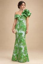 Sheath Floral Jacquard Off Shoulder Mother of the Bride & Groom Dresses with Flower (SHI22500777)