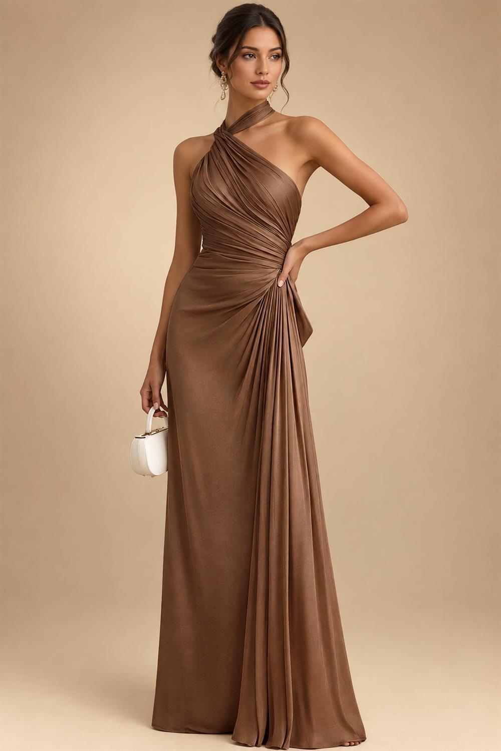 A-Line Chiffon Cape Sleeves Floor-Length Mother of the Bride & Groom Dresses with Ruched Waist (SHI22500705)