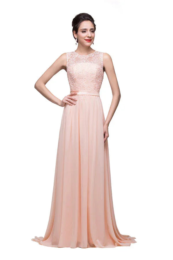 Floor-length A-line Crew Sash Chiffon Appliques Bridesmaid Dresses