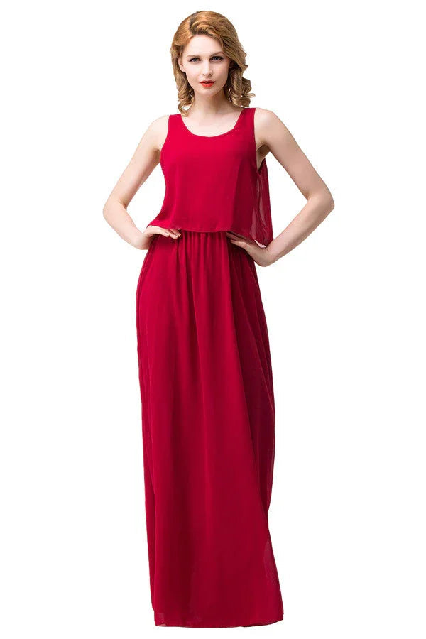 Vestidos de Dama de Honra em Chiffon Quadrados, Comprimento até ao Chão, Corte em Linha A