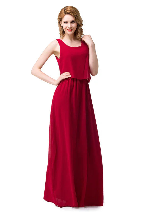 Vestidos de Dama de Honra em Chiffon Quadrados, Comprimento até ao Chão, Corte em Linha A
