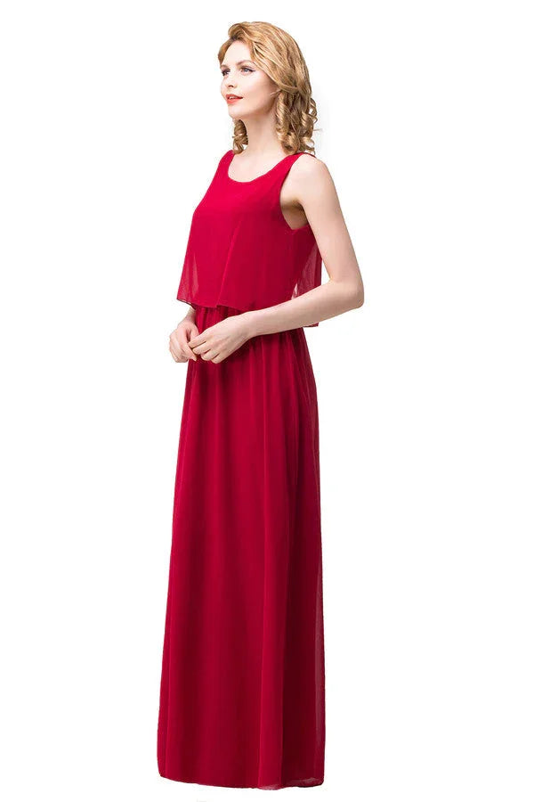 Vestidos de Dama de Honra em Chiffon Quadrados, Comprimento até ao Chão, Corte em Linha A