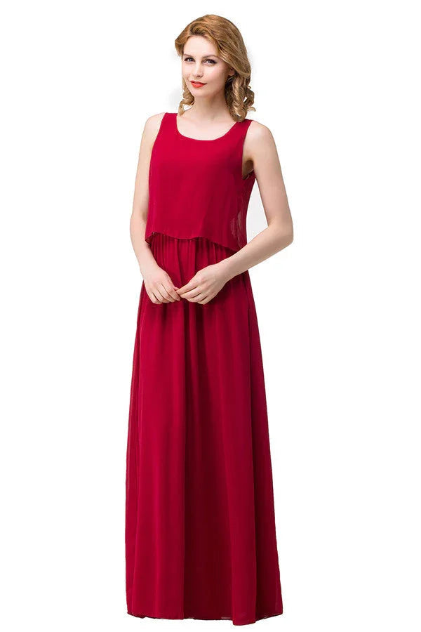 Vestidos de Dama de Honra em Chiffon Quadrados, Comprimento até ao Chão, Corte em Linha A