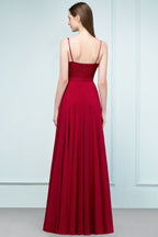Floor Length Lace Appliques A-line Spaghetti Prom Dresses