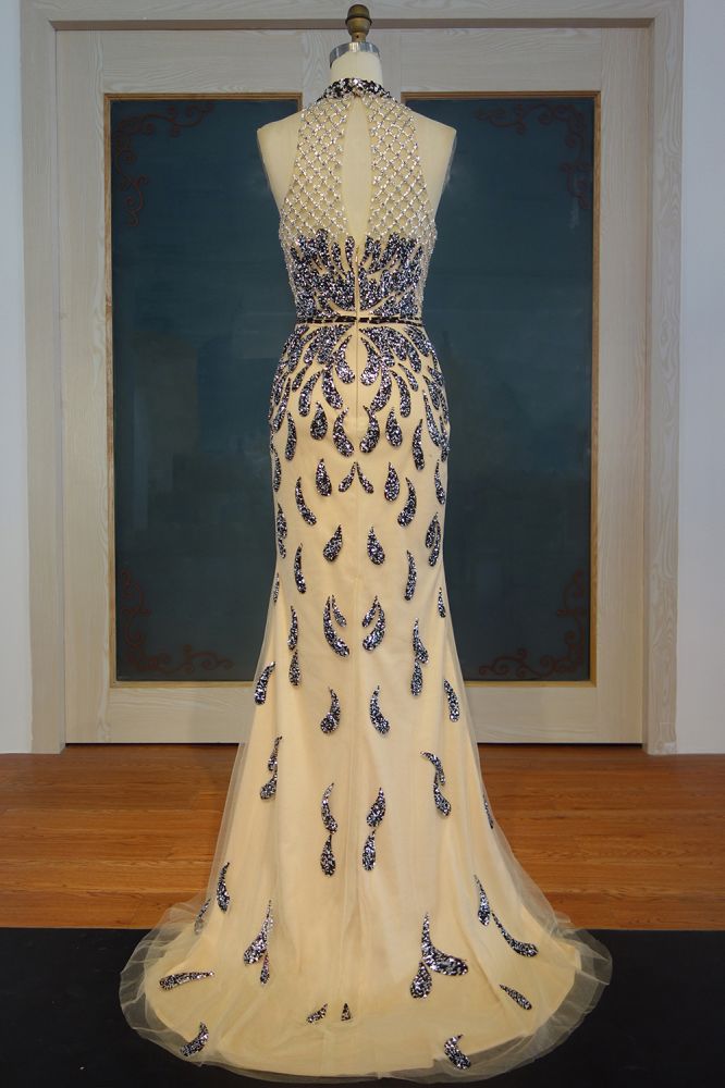 Robes de bal longues sirène à col licou avec motifs pailletés