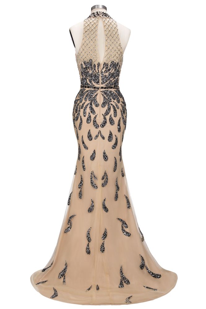 Robes de bal longues sirène à col licou avec motifs pailletés