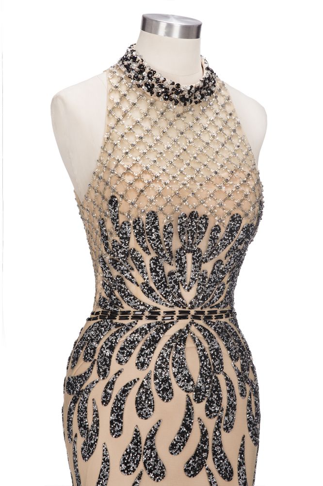 Robes de bal longues sirène à col licou avec motifs pailletés