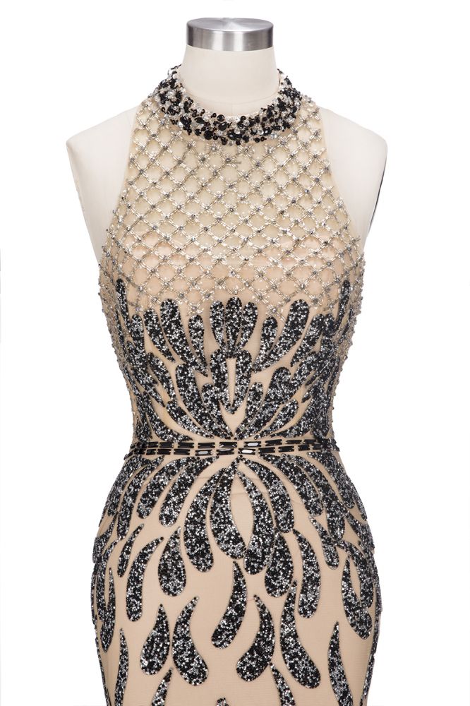 Robes de bal longues sirène à col licou avec motifs pailletés