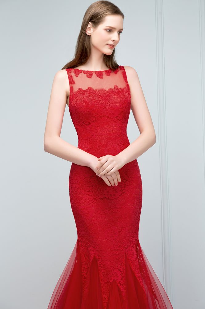 Robes de bal longues jusqu'au sol, coupe sirène, encolure illusion, sans manches, en tulle et dentelle