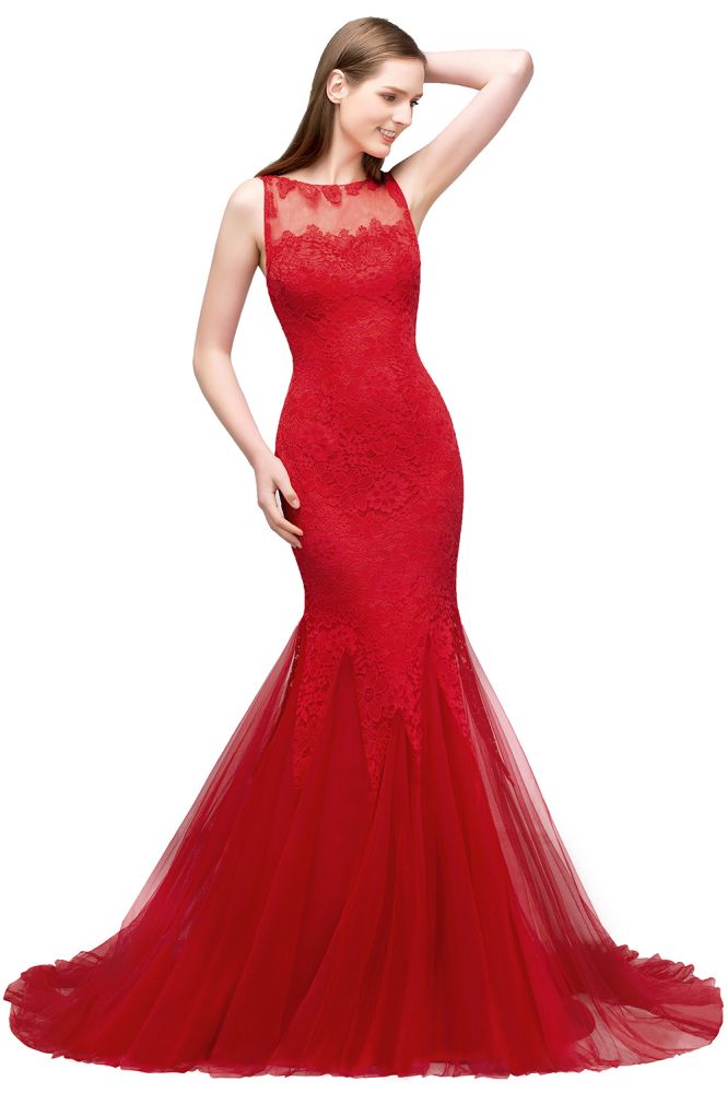 Robes de bal longues jusqu'au sol, coupe sirène, encolure illusion, sans manches, en tulle et dentelle