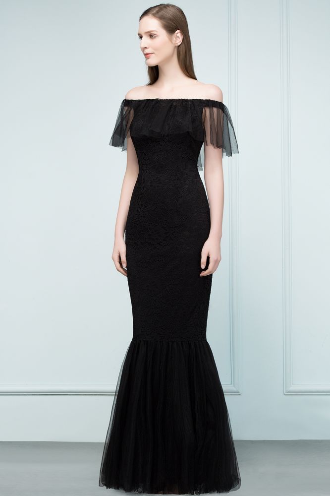 Vestidos de baile compridos até ao chão, com decote ombro a ombro, estilo sereia, em renda e tule