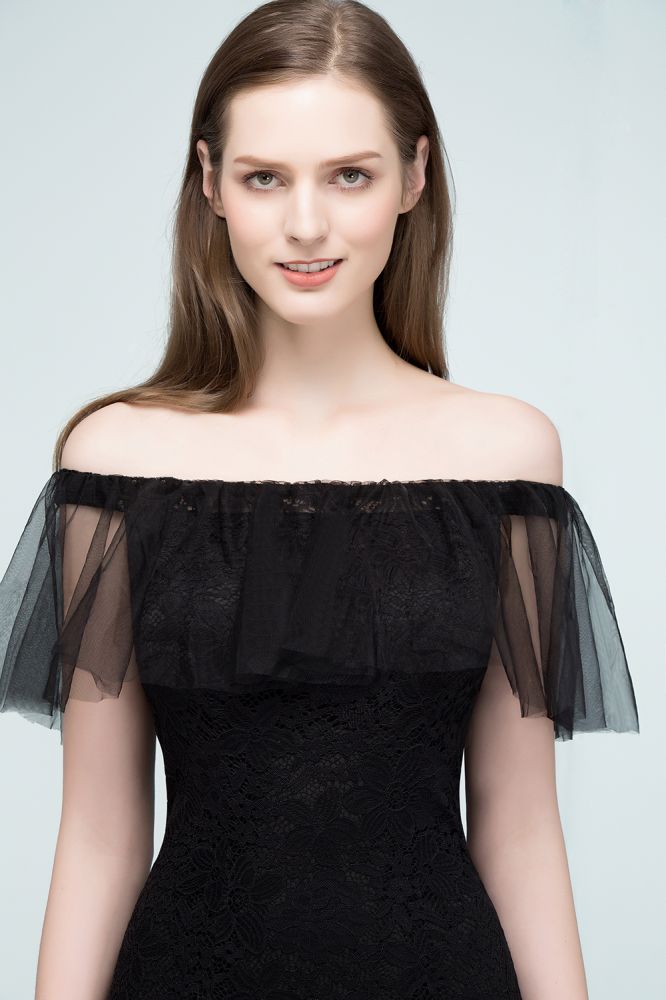 Vestidos de baile compridos até ao chão, com decote ombro a ombro, estilo sereia, em renda e tule